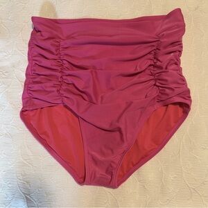 Women's Ruched High-Waisted Swim Bottom - Pink